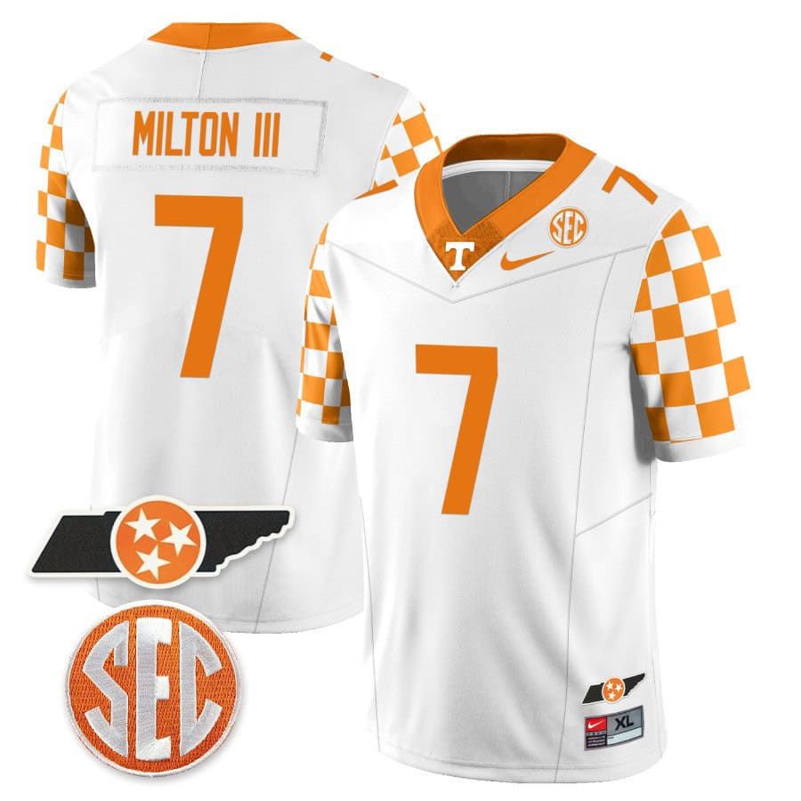 Men Tennessee Volunteers #7 Milton ii White 2024 Nike Checkerboard & Alternate NCAA Jersey